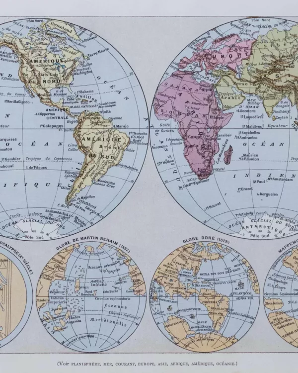 1-1 Mappemonde et pôles, planche cartographique 1930