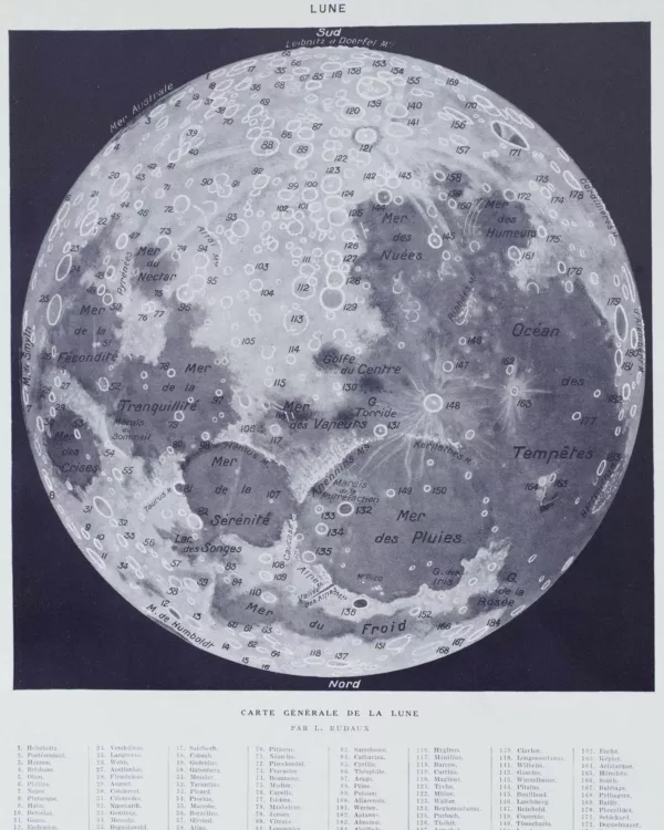 1-2 Lune et phases lunaires, planche astronomique 1930