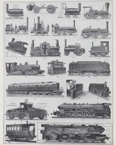 Locomotives, de la vapeur à l’électricité, planche 1930