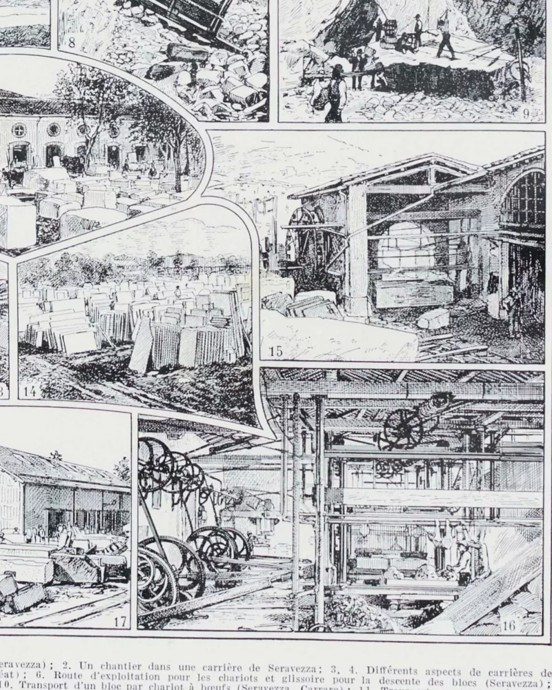 Marbres du monde, 18 variétés, planche géologique 1930