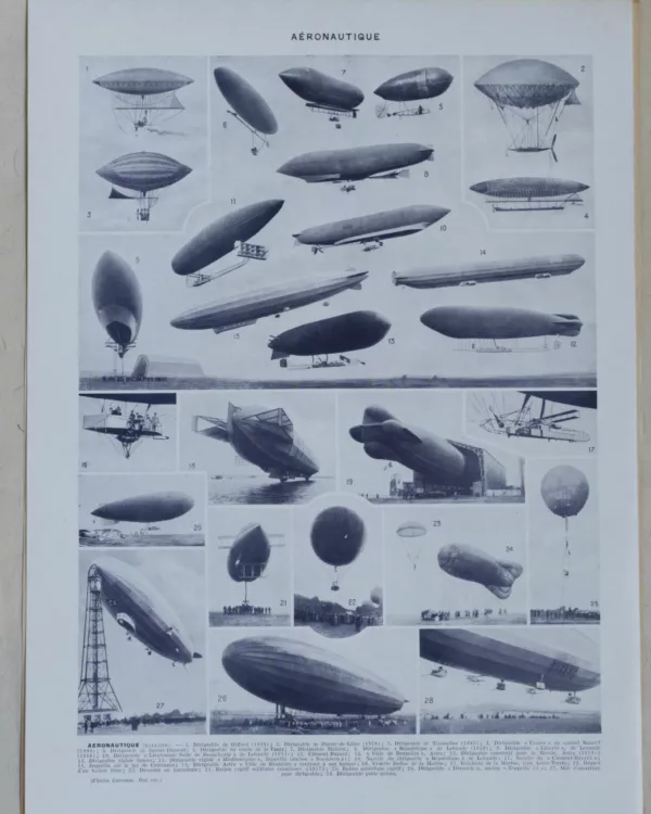 118A5785 Aéronautique, avions et dirigeables, planche originale 1928
