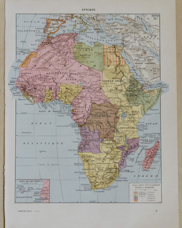 Afrique, carte et illustrations, planche encyclopédique 1928