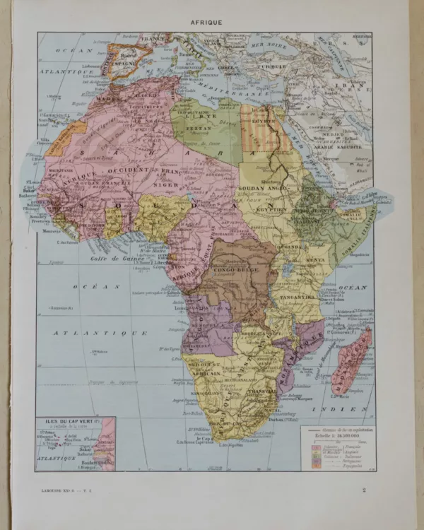 Afrique, carte et illustrations, planche encyclopédique 1928