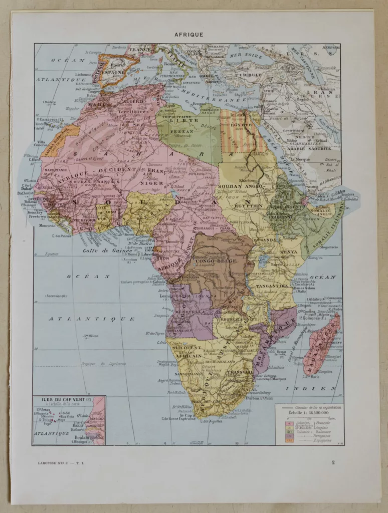 Afrique, carte et illustrations, planche encyclopédique 1928