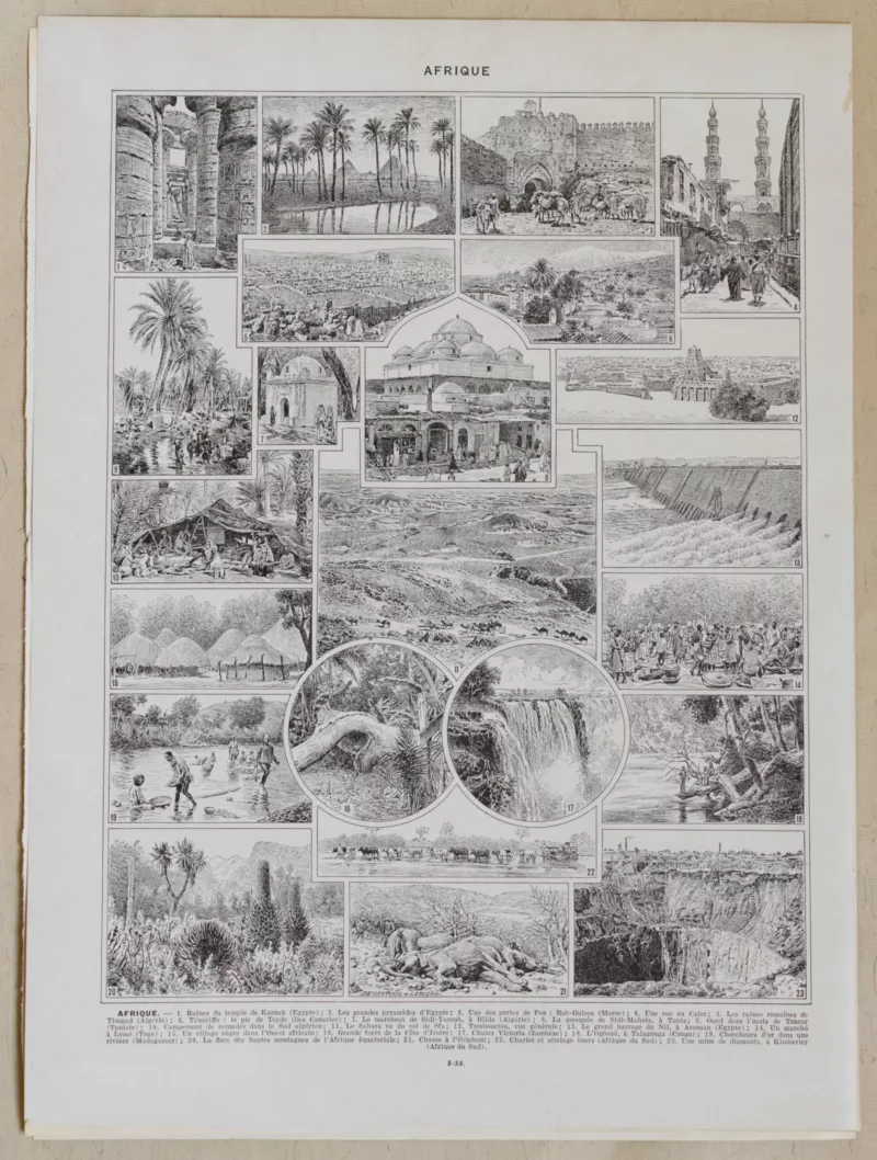 Afrique, carte et illustrations, planche encyclopédique 1928