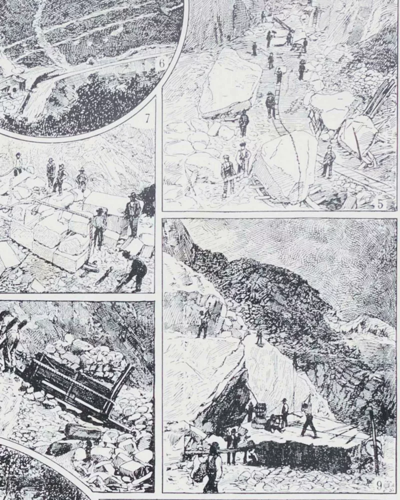 Marbres du monde, 18 variétés, planche géologique 1930