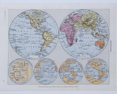 Mappemonde et pôles, planche cartographique 1930
