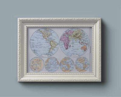 Mappemonde et pôles, planche cartographique 1930