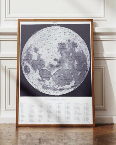 Lune et phases lunaires, planche astronomique 1930