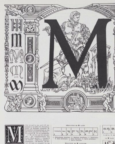 Lettre M, typographie et histoire de l’alphabet, planche 1930