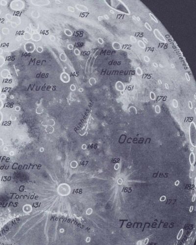 Lune et phases lunaires, planche astronomique 1930