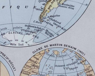 Mappemonde et pôles, planche cartographique 1930