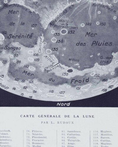 Lune et phases lunaires, planche astronomique 1930