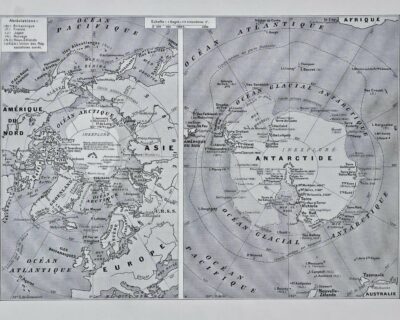 Mappemonde et pôles, planche cartographique 1930