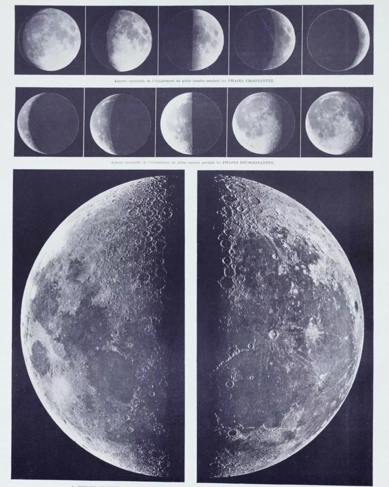 6-2 Lune et phases lunaires, planche astronomique 1930