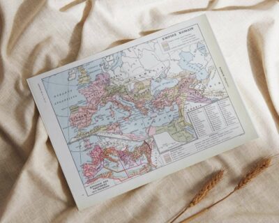 Empire romain, carte historique et art romain, planche 1930