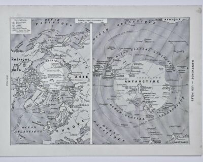 Mappemonde et pôles, planche cartographique 1930