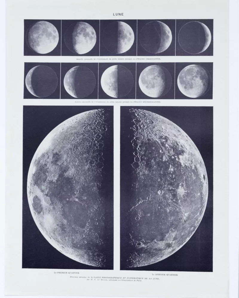 7-2 Lune et phases lunaires, planche astronomique 1930