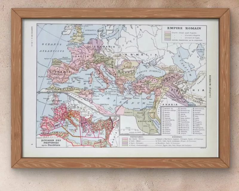Empire romain, carte historique et art romain, planche 1930