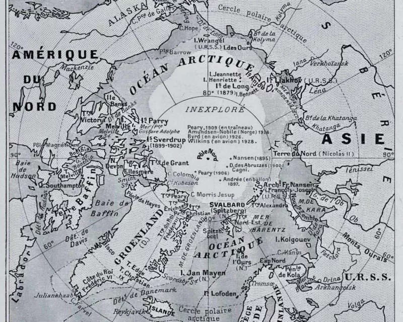 Mappemonde et pôles, planche cartographique 1930