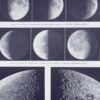 Lune et phases lunaires, planche astronomique 1930