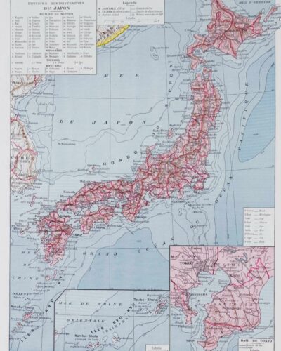 Japon, carte et art japonais, planche 1930