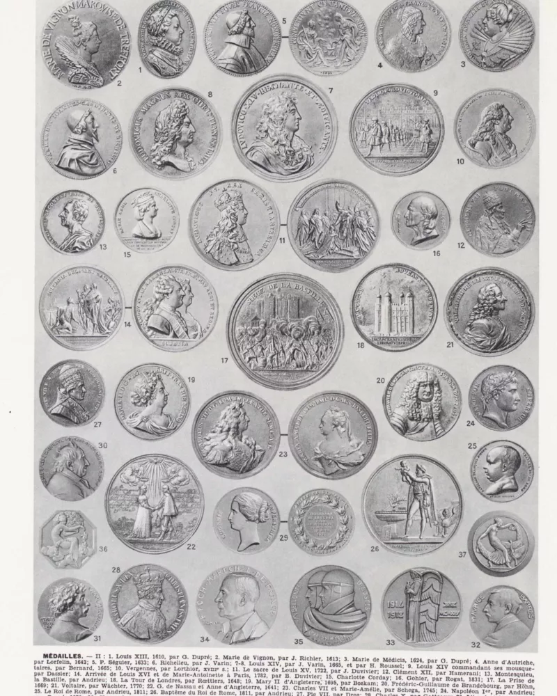 Médailles européennes XIVe-XXe siècle, planche 1930 – planche ancienne entière