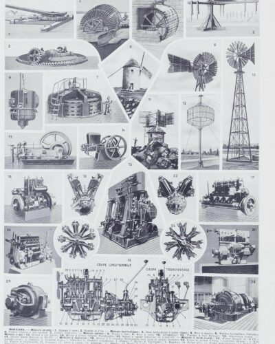 Moteurs industriels et motoculture, planche technique 1930