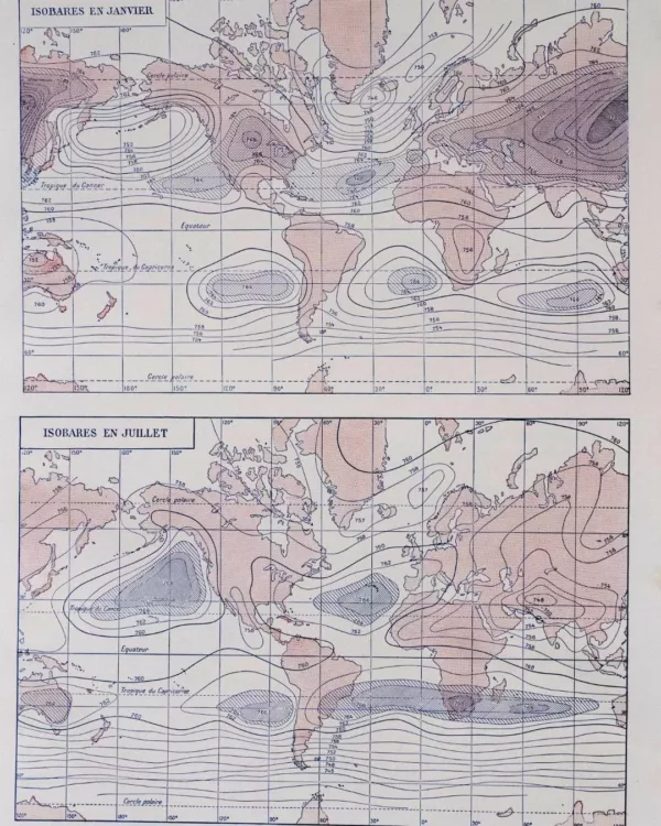 A10-4 Climat du monde, isobares et isothermes, carte 1930