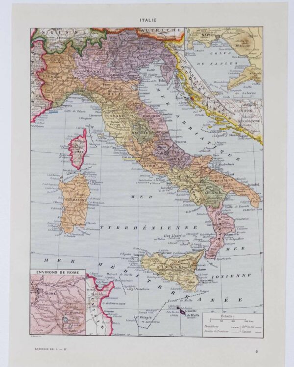 Italie, carte historique en couleurs, planche 1930