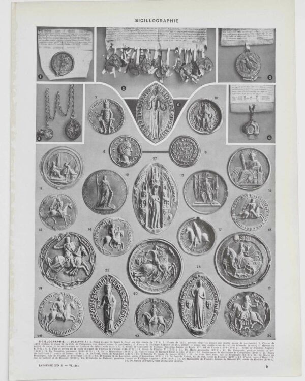 Sigillographie, 54 sceaux historiques, planche 1930