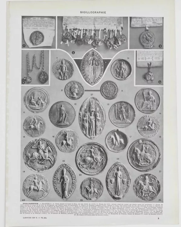 A11-13 Sigillographie, 54 sceaux historiques, planche 1930
