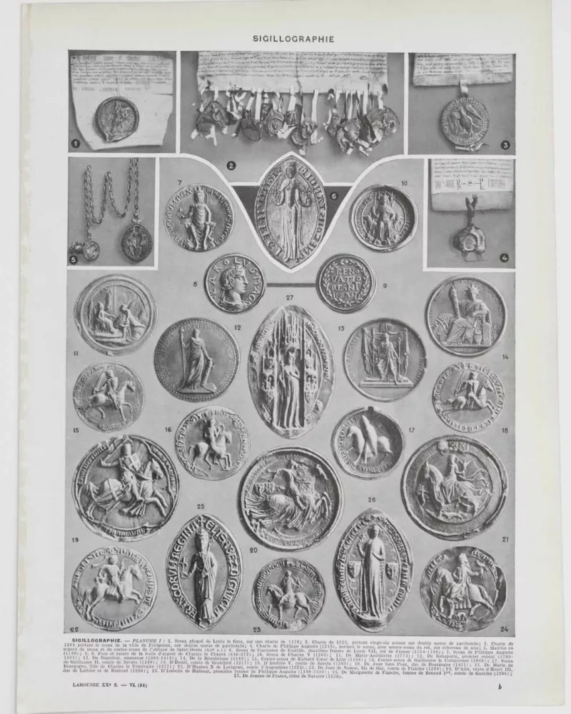 Sigillographie, 54 sceaux historiques, planche 1930