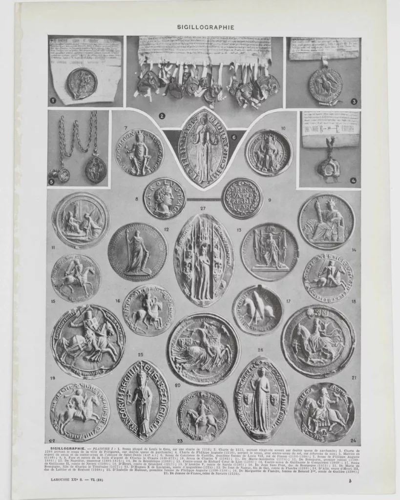 Sigillographie, 54 sceaux historiques, planche 1930