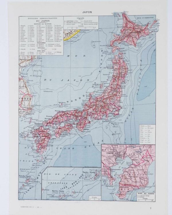 Japon, carte et art japonais, planche 1930