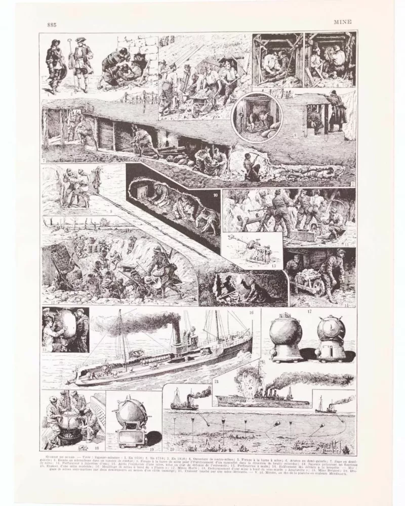 Guerre de mines terrestre et navale, planche 1930