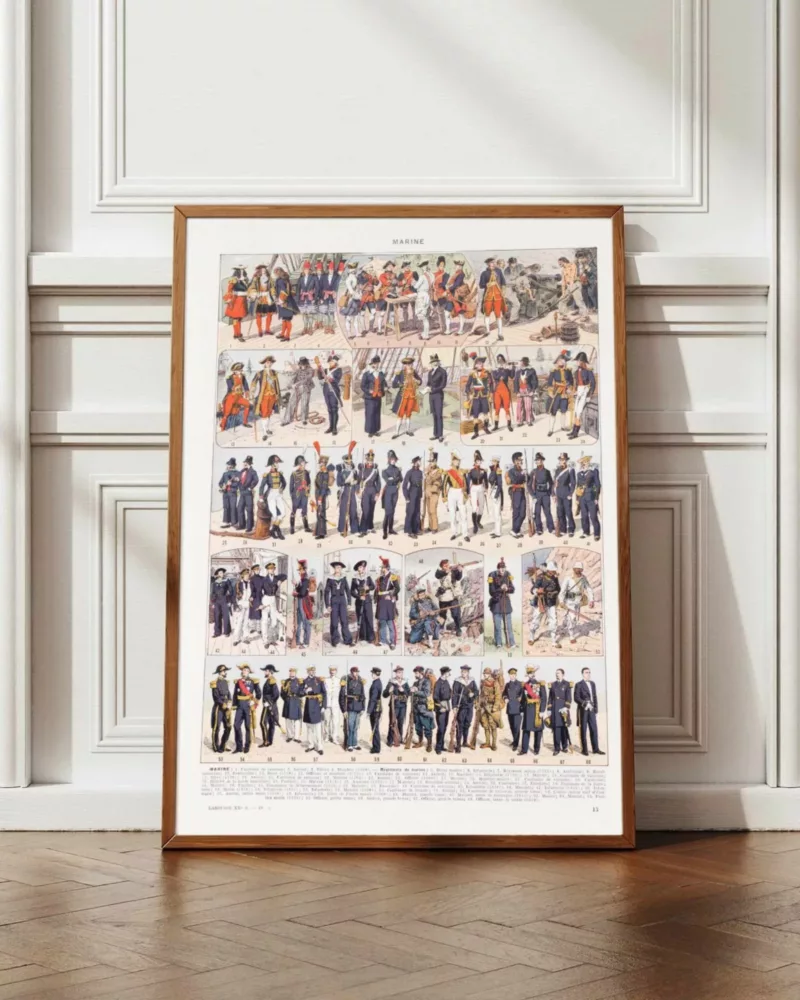 A12-1 Marine française, uniformes 1690-1930, planche 1930 – planche encadrée en décoration murale