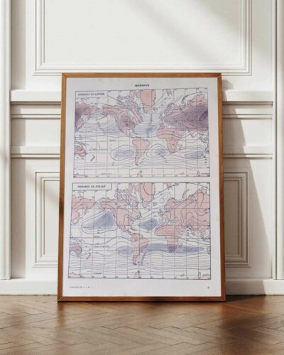 Climat du monde, isobares et isothermes, carte 1930