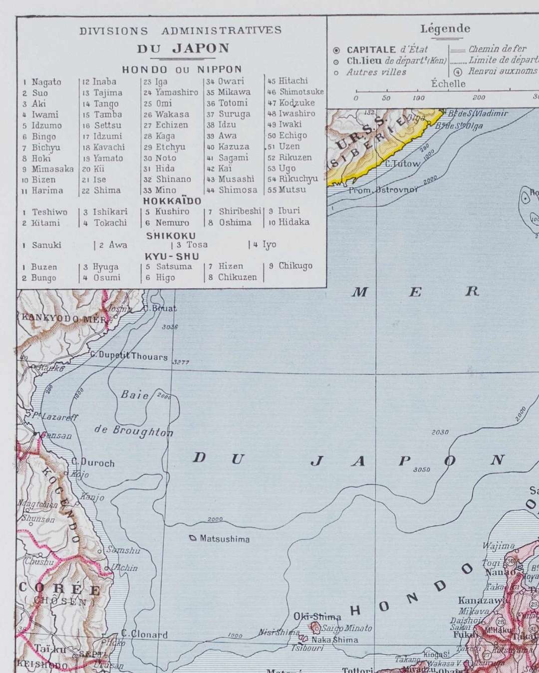 Détail des divisions administratives d'une carte ancienne du Japon