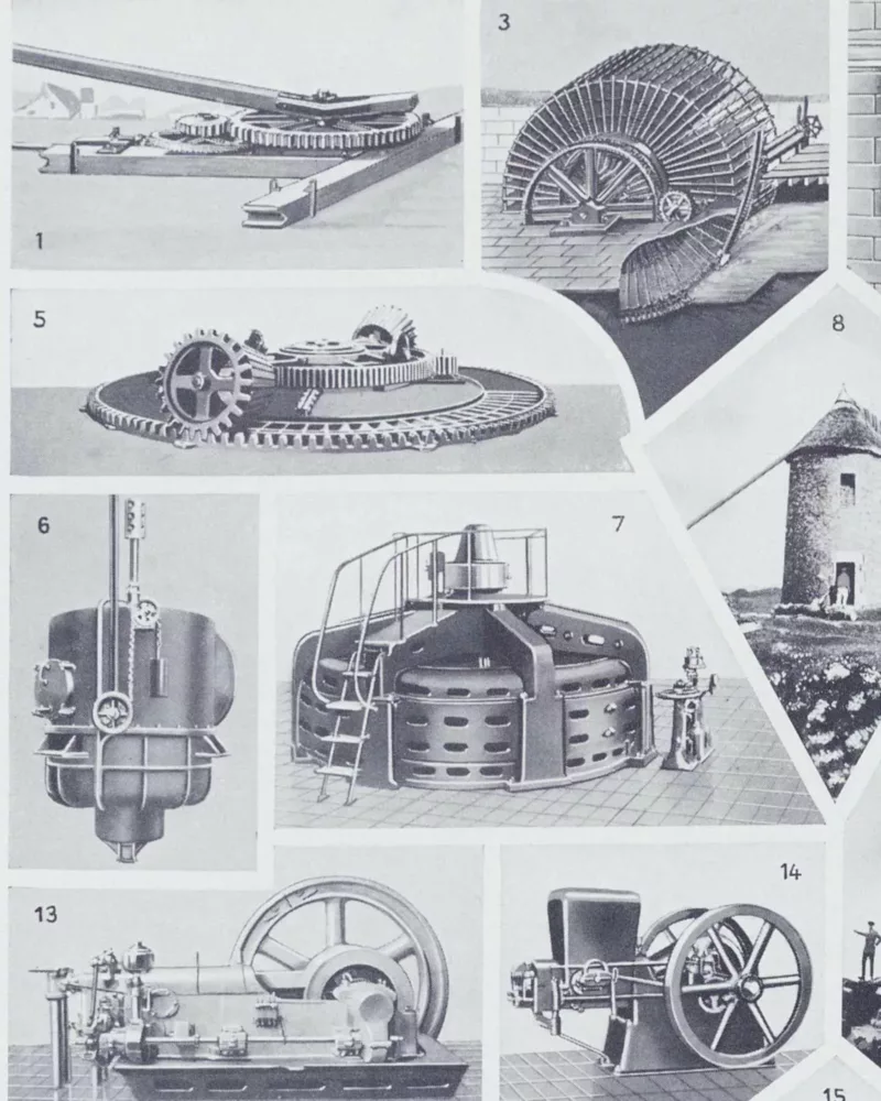 Moteurs industriels et motoculture, planche technique 1930 – détail de la planche ancienne
