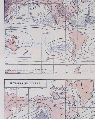 Climat du monde, isobares et isothermes, carte 1930