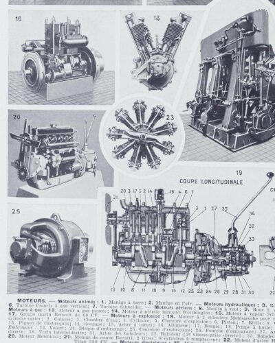 Moteurs industriels et motoculture, planche technique 1930