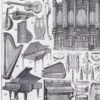 Instruments de musique, planche originale 1930 – détail de la planche ancienne