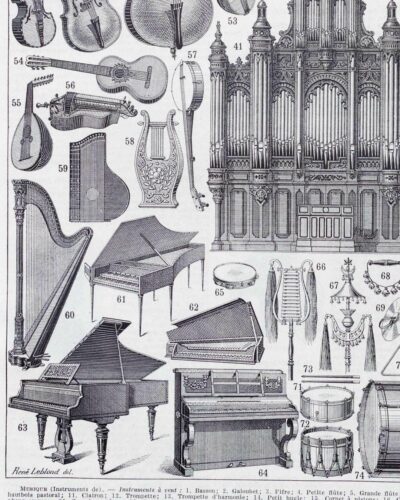 A14-3-1 Instruments de musique, planche originale 1930