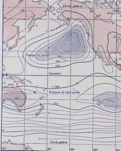 Climat du monde, isobares et isothermes, carte 1930