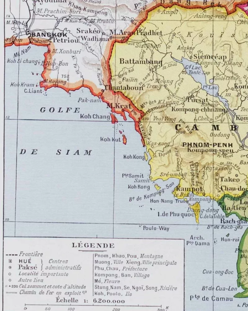 Indochine française, cartes et économie, planche 1930 – détail de la planche ancienne