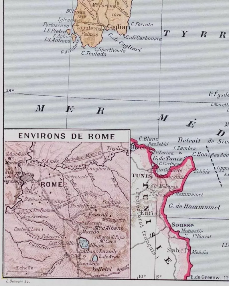 A14-8 Italie, carte historique en couleurs, planche 1930 – détail de la planche ancienne