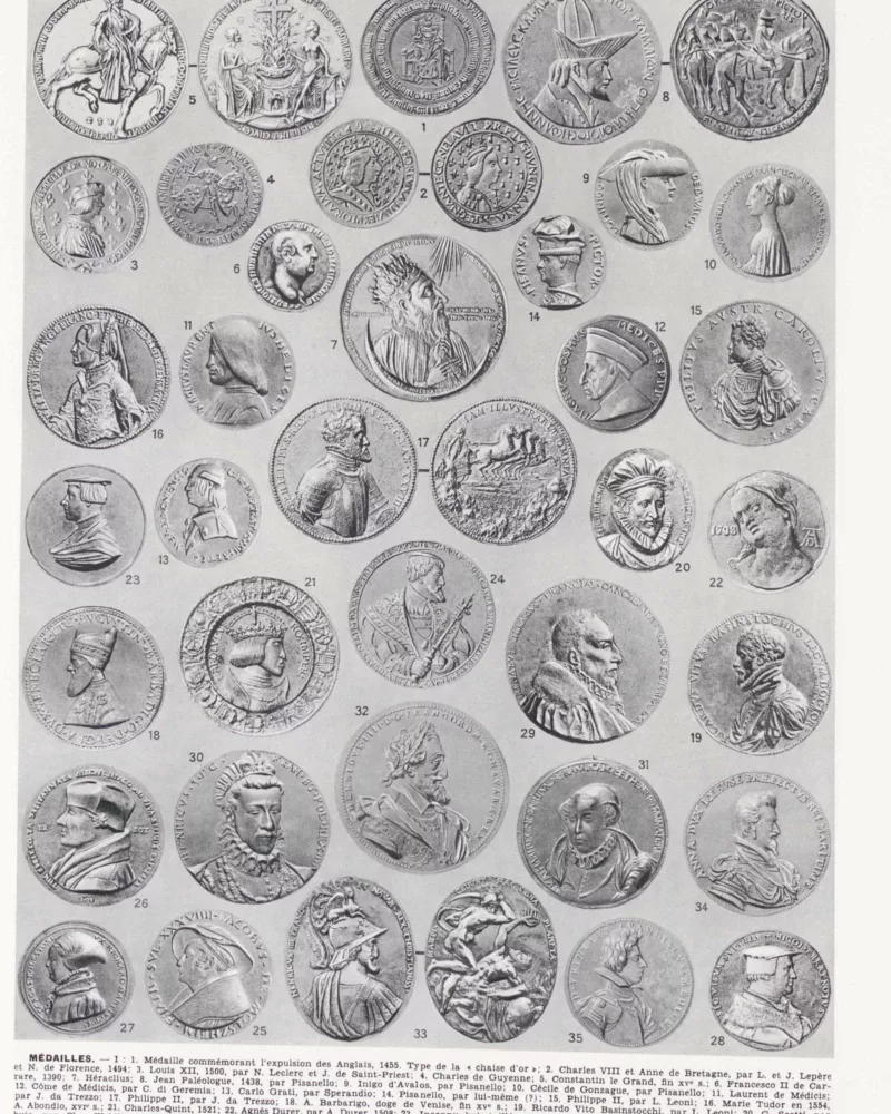 Médailles européennes XIVe-XXe siècle, planche 1930 – verso du document ancien