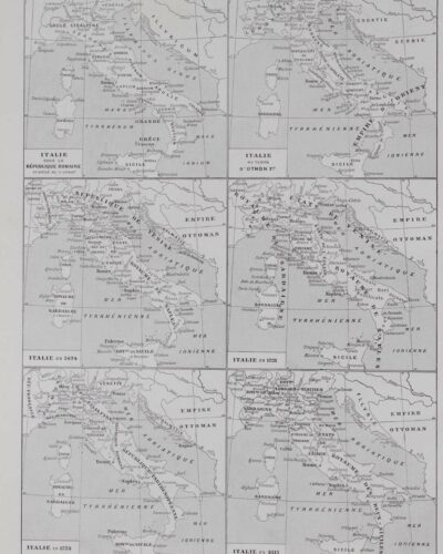 Italie, carte historique en couleurs, planche 1930