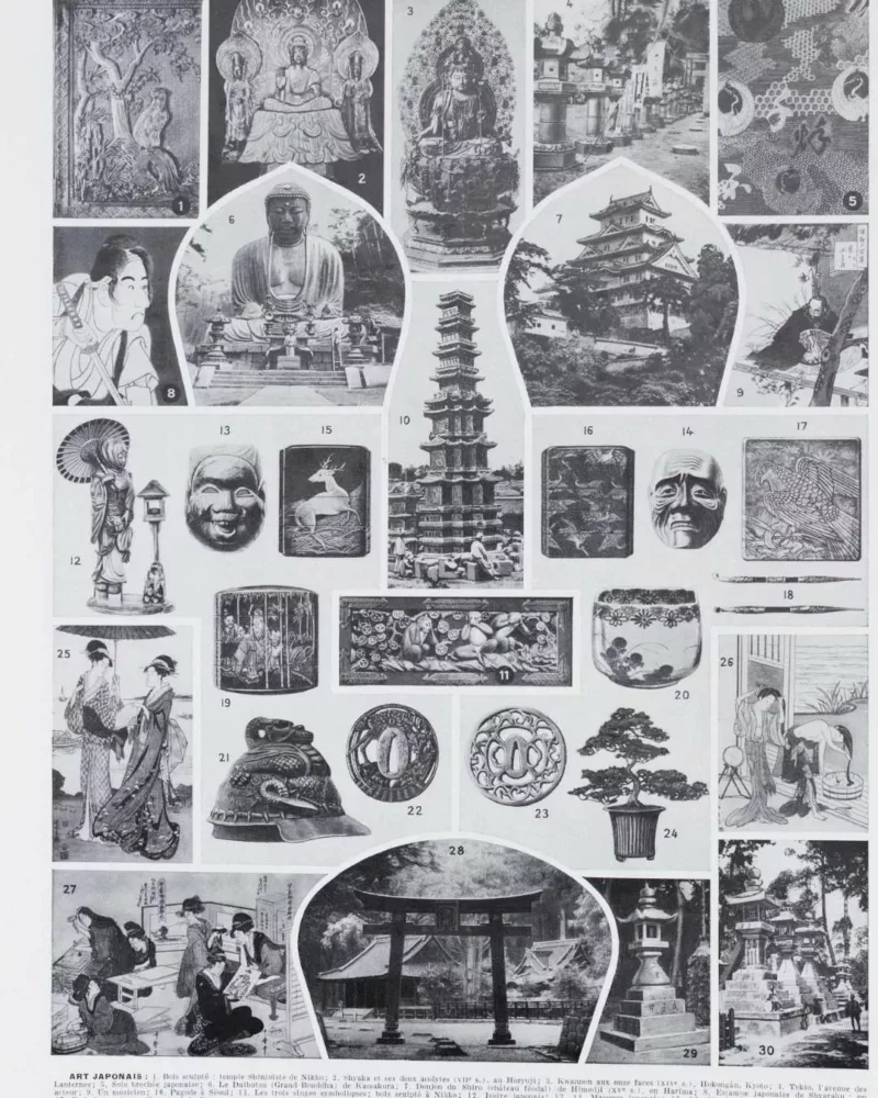 Japon, carte et art japonais, planche 1930 – verso du document ancien